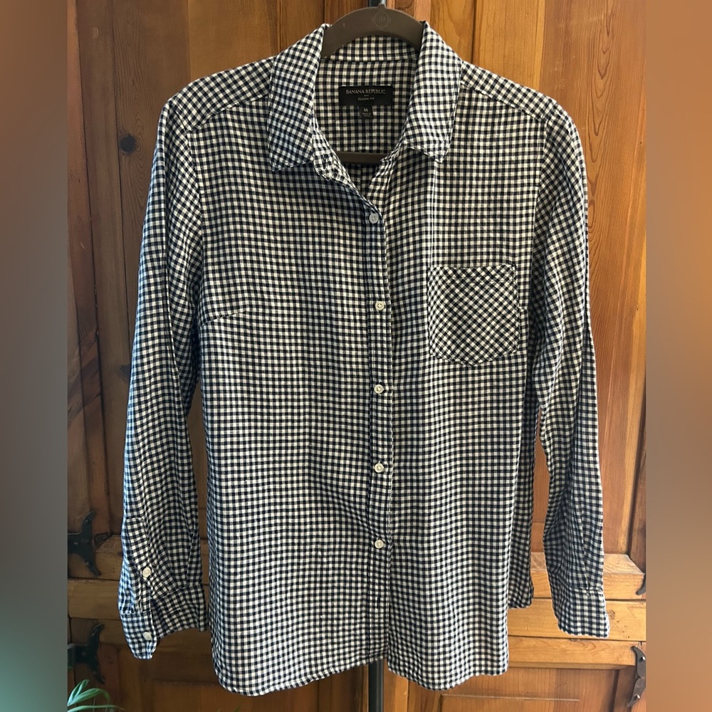 Banana Navy Blue and White Checkered Women's Shirt